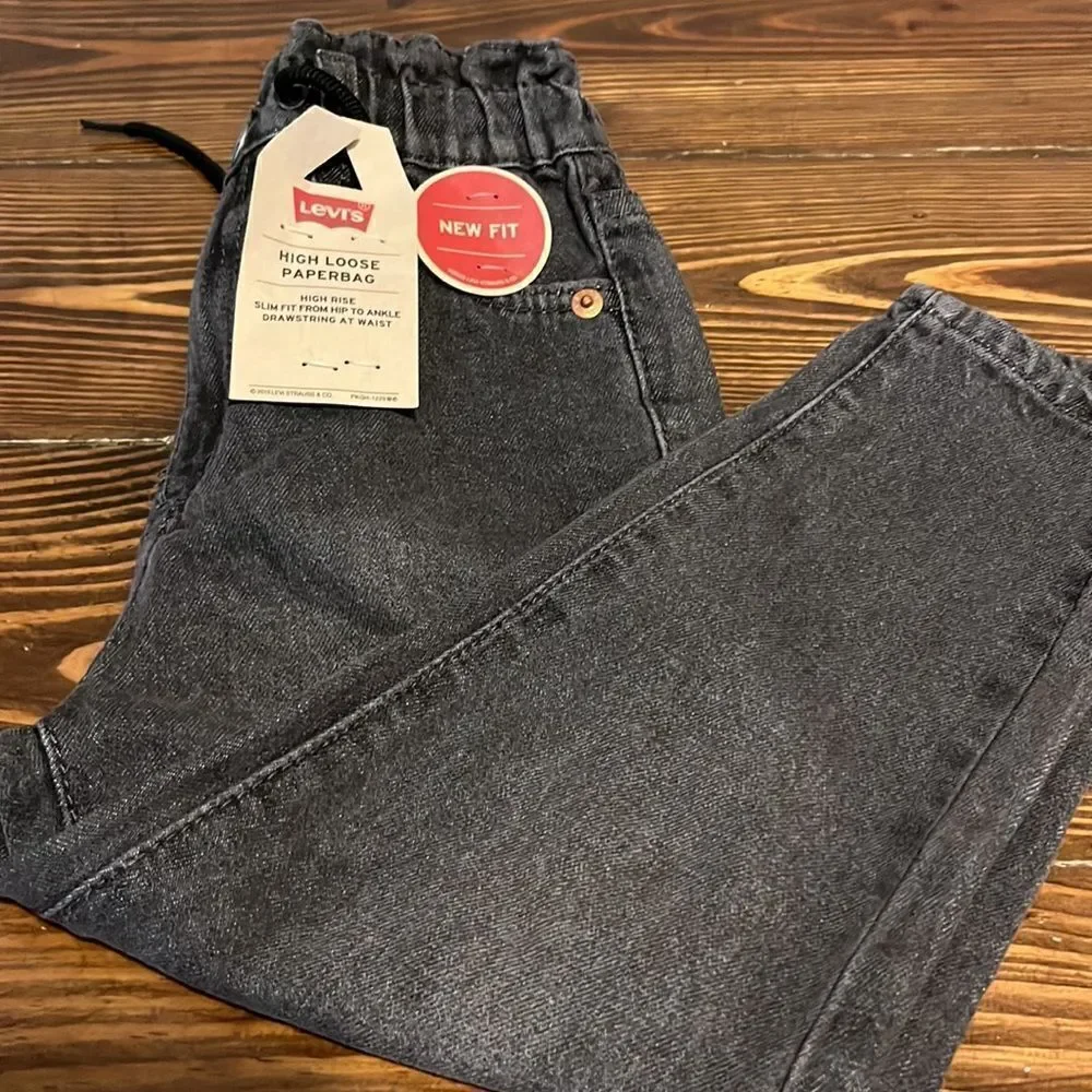 NWT Levis Kids Girls High Loose Black Paper-bag Jeans